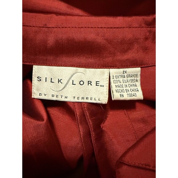 Silk Lore By Beth Terrell 100% Silk Blazer Blouse Size 2x Red Brocade Trim - Picture 4 of 5